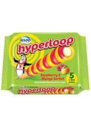 Igloo Hyperloop Raspberry and Mango Sorbet with Vanilla Flavoured Ice Cream, 75ml Pack of 5