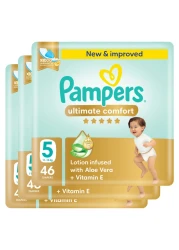 Pampers Ultimate Comfort Diapers with Aloe Vera Plus Vitamin E Size 5 11-16kg Mega Pack 46 Diapers Pack of 3