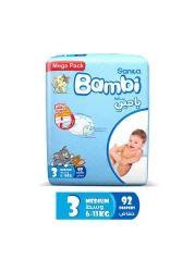 Sanita Bambi Baby Diapers Mega Pack Size 3, Medium, 6-11 KG, 92 Count