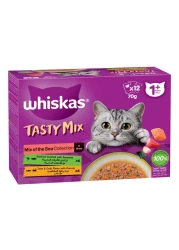 Whiskas Tasty Mix of the Sea Collection in Gravy Food for Cat, 1 Years and above, 70g Pack of 12