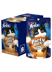 Purina Felix Party Mix Classic Mix Dry Cat Treats, 60g Pack of 8