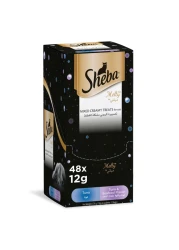 Sheba Cat Food, Melty Mixed Creamy Treats Tuna &amp; Tuna &amp; Seafood Flavor 12g Pouches (Pack of 48)