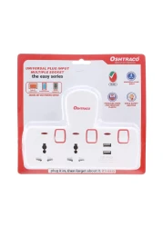 Oshtraco 2 Way T-Socket With 2 USB White