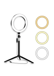 Generic-Portable 20cm / 8 Inch Diammable 3200K-5500K Bi-Color Ring Video Light 3pcs Lighting Modes with Tabletop Tripod Selfie Stick for Live Streaming Making-up Vlogging Portrait Photography