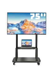 Mobile TV Cart TV Stand With Lockable Wheels for 32 to 75" Inch Plasma LCD LED Flat or Curved Screen TVs up to 100lbs - Height Adjustable (32-70 inch)