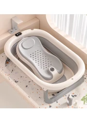 Foldable Baby Bathtub with Temperature Indicator Essentials Bathtub for Newborns and Infants with Seat Support Cushion