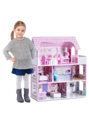Kids Wooden Dollhouse 3 Story Pretend Play Dreamhouse with Furniture &amp; Accessories, Large DIY Doll House for Girls, Toddlers &amp; Children, Creative Role-Playing Toy