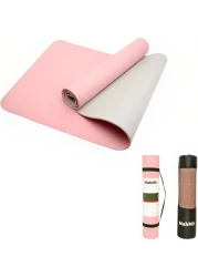 MahMir Yoga Mat Anti-Slip Exercise Mat with Carrying Bag Fitness Mat for Pilates 183CM*61CM*6MM Thickness for Woman Man Beginners Dark (Pink + Light Grey)