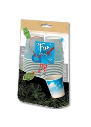 Fun Everyday Green Track Disposable Paper Cups Blue And White 180ml 50 PCS