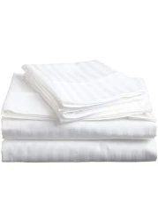 Hotel Linen Klub Single Bed Sheet 2pcs Set , 100% Cotton 250Tc Sateen 1cm Stripe , Size: 160x220cm + 1pc Pillowcase 50x75cm ,White