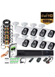 XBW - 8Channel CCTV security Kit 1080P/2.0MP 1920X1080 Camera 8CH Surveillance DVR kit with 8pcs 2.0mp 1080P Metal Outdoor Bullet Camera Alarm System&amp;P2P Home Security (8, 1TB HDD)