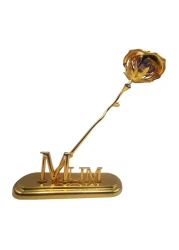 24K Gold Plated Rose Artificial Flowers Gold Dipped Rose with MUM Sign Stand