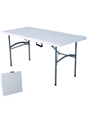 Idealt - Multipurpose Rectangle Table| 4ft Fold-in-Half Portable Plastic Picnic Table | Indoor Outdoor Portable Folding Plastic Dining Table for Picnic, Party, Camp w/Handle and Lock (White, 4)
