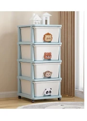 منظم صندوق تخزين الملابس والألعاب للأطفال بأربعه طبقات و أدراج متدحرجة من البلاستيك مع عجلات للاستخدام في المكتب أو المطبخ أو الحمام أو غرفة المعيشة أو غرفة اللعب أو الدراسة.