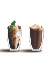 Double Wall Glass Coffee Cup Set Clear 450ml 2 PCS