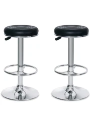 LANNY Set of 2 Leather Bar Stools/High Chair Height Adjustable T311 BLACK Backless Swivel Barstools for Cash Counter/Dining/Kitchen/Office/Desk/Study/Cocotail/Beauty Shop/Make up