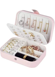 Jewelry Box Travel Jewelry Organizer Cases, Double Leather Jewel Cabinet Gift Case Jewelry Display Storage Case Jewelry Storage Box for Necklace Earrings Rings Bracelet pink