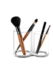 2 Sections acrylic Makeup Organizer Cotton Pads Holder Cosmetics Storage Case Stand for Make Up Brushes Dispenser Divider