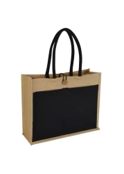 Eco-Neutral- MONCLOVA - Jute Bag with Canvas Pocket - Black