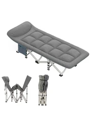 Portable Camping Cot with Pillow &ndash; Folding Lounge Chair Bed for Outdoor, Beach, Pool &amp; Patio &ndash; Perfect for Camping, Relaxation, and Travel
