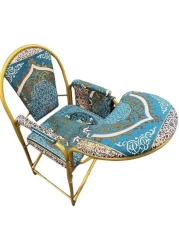 Comfortable Folding Prayer Chair for Elderly with Backrest and Side Pocket (Blue)