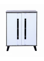 Stylish Two-Tone Shoe Cabinet with 3 Shelves &ndash; Compact Entryway or Bedroom Shoe Storage with Handle-Free Design and Sturdy Plastic Legs