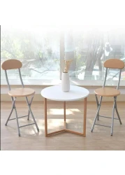 Folding Stool for Kitchen and Living Room &ndash; Pack of 2, 72 cm Folding Chair with Sturdy Silver Frame and Wood Seat, Compact Space-Saving Design
