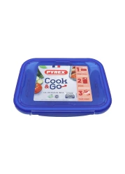 Pyrex Cook &amp; Go Rectangular Food Container With Lid Clear/Blue 1.7L