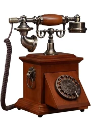 Vintage Retro Antique Landline Phone with Wooden Base Drawer, Vintage Telephone European Style Old Fashioned Wired Telephone For Home Office Cafe Restaurant Decoration