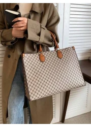 مجموعة قطعة واحدة للخريف والشتاء من حقيبة يد كبيرة الحجم ذات طباعة كتل الألوان الموضة، سعة كبيرة، سحاب وحزام.