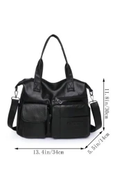 Fashion Solid Color Soft Leather Shoulder Bag For Women Casual Simple Large Capacity Carry On Campus Handbag Daily Commuting Bag Retro Crossbody Bag Large Hobo Work Handbags Female Messenger Bag Multi