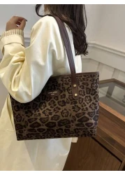 A New Women s Bag Retro Fashion Leopard Print Large Capacity Tote Bag Zip Opening Lightweight Minimalist Shoulder Bag Suitable For Daily Life Leisure Commuting Work And Student Use Leopard Print Cheet