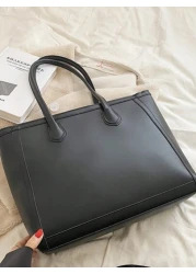 Autumn Winter New Retro Large Capacity Solid Color Shoulder Tote Bag For Women Letter Foil Leather Tag Decor Fashion Metal Chain Strap Casual Dual Handle Tote Shoulder Crossbody Bag Versatile Commuter