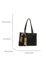 Fashionable And Simple Solid Color Letter Printed Shoulder Tote Bag With Scarf Suitable For Shopping Wallets Shopping Young Women College Students Newcomers White Collar Workers They Are Very Suitable