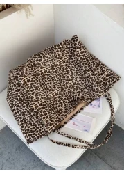 1pc Women Leopard Print One Shoulder Tote Bag Large Capacity Casual Beach Shoulder Bag Fashion Shopping Bag