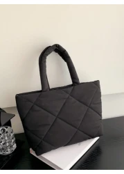 Fashion Lingge Quilted Embroidery Shopping Bag Shoulder Tote Bag Versatile Business Casual Black Bag School Supplies Outdoors Travel Outings Sports Holiday Teacher Gifts Vacation For Teen Girls For Sc