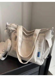 KVKY Large Capacity Unisex Tote Bag With Coin Purse 1pc New Korean Style College Style Middle School Student Schoolbag Casual Bag Crossbody Shoulder Bag Canvas Bag Slant Cross Bag Women Bag With Dime