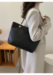 حقيبة كتف ذات سلسلة وفتحات هندسية محفورة، حقيبة مدرسية، العودة إلى المدرسة، سعة كبيرة، كاجوال للعمل، محمولة،