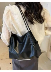 Women s Fashion Simple PU Leather Tote Bag Casual Large Capacity Solid Color Underarm Bag Simple All Match Daily Commuting Work Shoulder Bags Portable Travel Vacation Storage Satchel Purse Soft Qualit