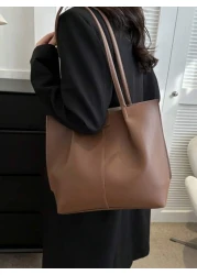 Large Capacity Thickened Pu Leather Women s Tote Bagschool Tote Bag School Bookbag Portable Foldable Business Casual Suitable For Teen Girls Women College Students Teacher Rookies White Collar Workers