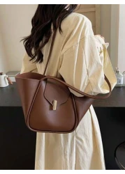 New Fashion Classic Joker Solid Color Pu Waterproof Fabric Magnet Opening And Closing Design Large Capacity Shoulder Tote Bag Wing Bag Business Commuter Bag Suitable For Travel Shopping Commuting To W