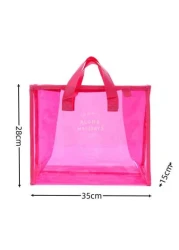 1pc Red Pvc Portable Swimming Bag For Clothing Storage Fashionable Clear Waterproof Beach Bag Travel Tote Handbag School Bag Large Capacity Portable Classic Casual Waterproof For Teen Girls Women Coll