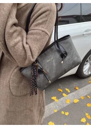 حقيبة يد نسائية جلد PU أحادية اللون، بسيطة وعملية، سعة كبيرة للاستخدام اليومي والسفر، موضة عصرية