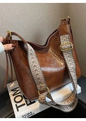 1Pc Fashion Women s Vintage Faux Leather Large Capacity Shoulder Bag Solid Color Versatile Zipper Handbag Versatile Crossbody Bucket Bag Elegant Vintage Simple Large Capacity Handbag Polyester Lining