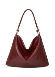 New Vintage Shoulder Bag For Women PU Leather Commuter Tote Bag European And American Style Fashion Handbag Retro Inspired Bag Fashionable Burgundy Bag