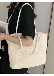 Lightweight Casual Minimalist Large Capacity Straw Bag For Teen Girls Women College Students Perfect For College Outdoors Travel Outings School Bag Large Capacity Portable Laptop Compartment For Teen