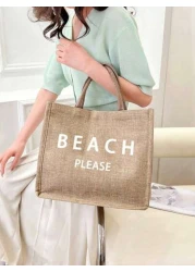 Beach Letter Theme Yellow Flax Brown Handbag Plus A Small Bag With A Hand Rope And A Bow Hat Bridesmaid Personalized Wedding Gift Bag Travel Storage Bag Cosmetic Storage Bag Coin Purse Direct Storage