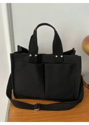 1 Stylish High Capacity Portable Shoulder Bag Simple Canvas Multi Pocket Diagonal Backpack Suitable For School Travel Tote Bag Tote Bags For School Tote Bags For Students Multiple Compartments Perfect