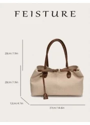 FEISTURE 1 Piece Summer Straw Woven Handbag Beach Bag By The Sea Large Capacity Belt Buckle Design Tote Bag Magnetic Buckle Closed Suitable For Girls Ladies College Students Newcomers And White Collar