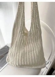 Lightweight Casual Hollow Out Design Crochet Bag Medium Vacation For Teen Girls Women College Students Perfect For College Outdoors Travel Outings School Bag Large Capacity Portable For Teen Girls Wom